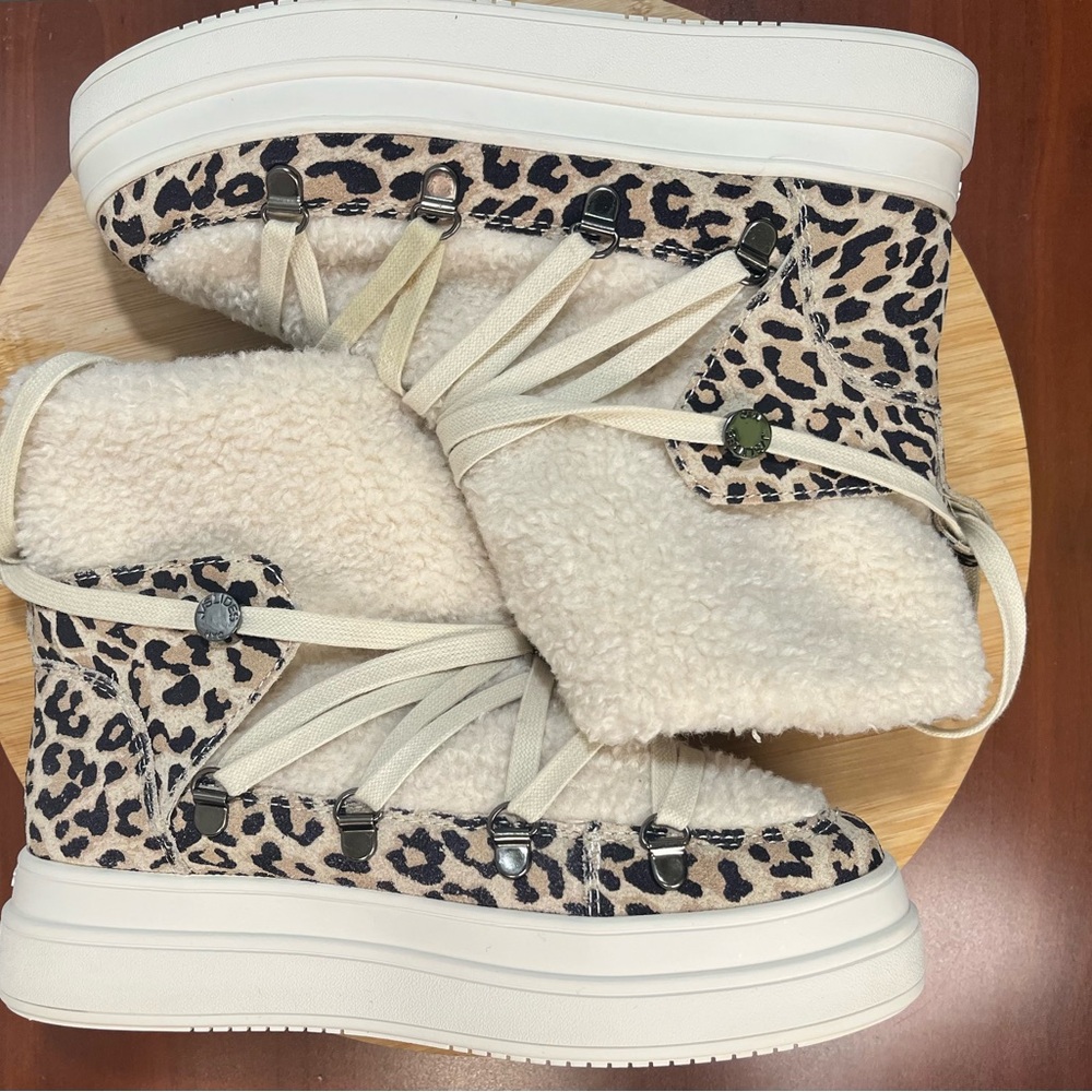 🔥 J SLIDES NEWBIE SUEDE LEOPARD PRINT PLATFORM ANKLE BOOTS WOMENS SIZE 6.5 - Picture 5 of 10